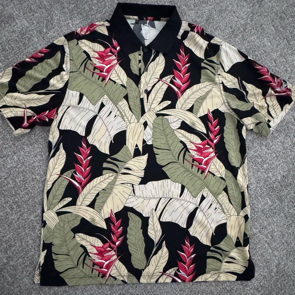 Men's Monterey club 2XL Black Tropical Print Polo golf shirt short sleeve